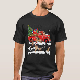 Camiseta Pastor Alemão Andando em Caminhão Vermelho Natal F