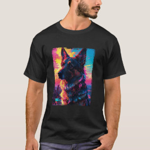 Camiseta Pastor Alemão Arte Colorido Retro Futurics