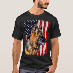 Camiseta Pastor Alemão Bandeira Americana Pastor Alemão