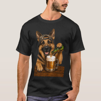 Camiseta Pastor Alemão Bebendo Cerveja Cachorro Engraçado M