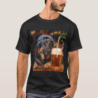 Camiseta Pastor Alemão Bebendo Cerveja Meme de Cachorro Eng