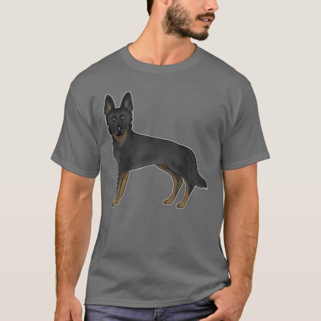 Camiseta Pastor Alemão Bi-Preto GSD Cachorro Fofo Cartoon (Frente)
