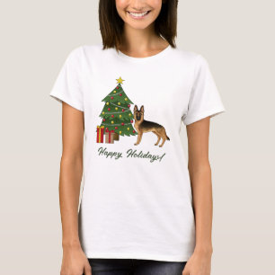 Camiseta Pastor Alemão Black And Tan E Uma Árvore De Natal