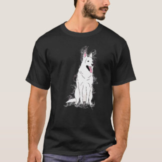 Camiseta Pastor Alemão Branco Ciência Próton Salpico de Águ