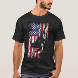 Camiseta Pastor Alemão Cachorro Bandeira Americana Homens M
