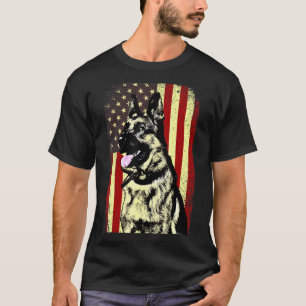 Camiseta Pastor Alemão Cão Bandeira Americana Patriótica