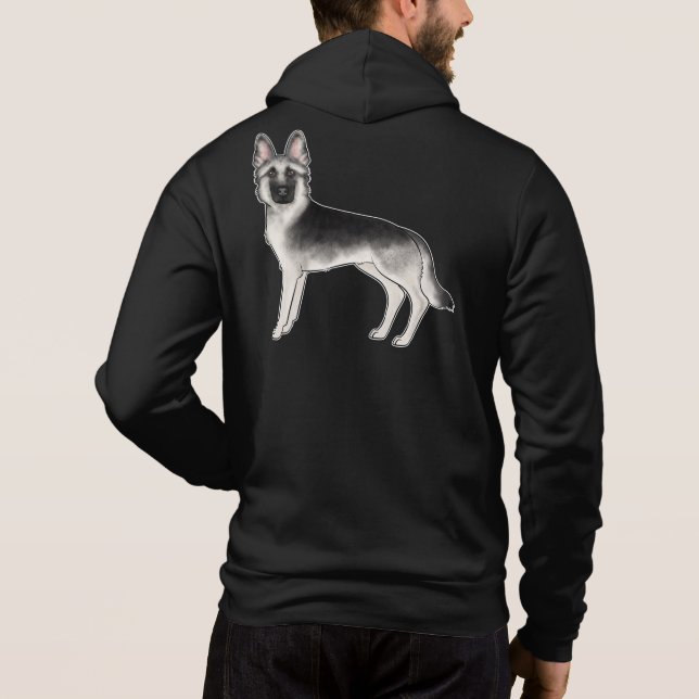 Camiseta Pastor Alemão Cartoon Cão GSD Sable Prata (Verso)