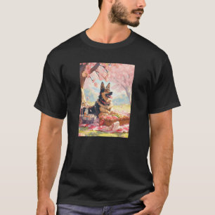 Camiseta Pastor Alemão Cerejeira Florido Cachorro Engraçado