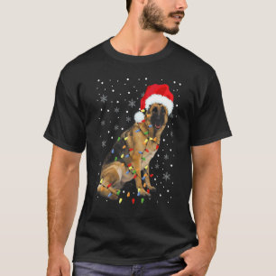 Camiseta Pastor Alemão Chapéu de Natal Luzes de Natal Faça