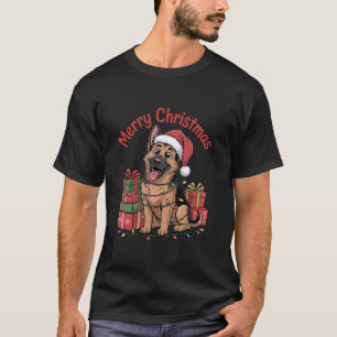 Camiseta Pastor Alemão Chapéu de Papai Noel Natal Xmas Aman