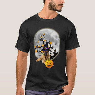 Camiseta Pastor Alemão Com Abóbora de Chapéu de Bruxa Hallo