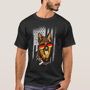 Camiseta Pastor Alemão Com Bandeira Dos EUA E Bandeira Da A