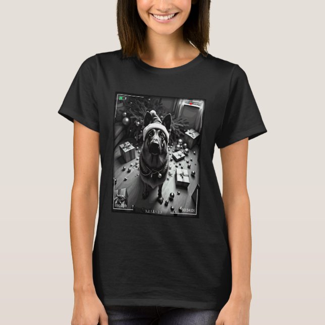 Camiseta Pastor Alemão De Natal Flagrou Na Câmera (Frente)