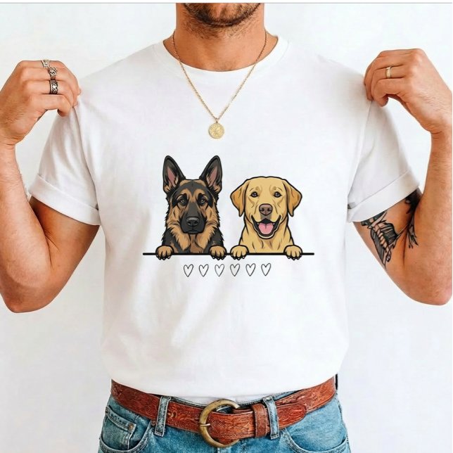 Camiseta Pastor Alemão e Labrador Amarelo para amantes de c (Criador carregado)