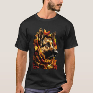 Camiseta Pastor Alemão Folhas de Outono Vibrações Florestai