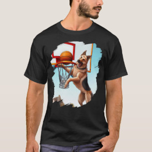 Camiseta Pastor Alemão Jogando Basquete Cachorro Engraçado