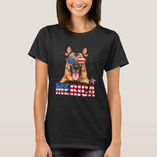 Camiseta Pastor Alemão Merica Bandeira Dos EUA 4 De Julho