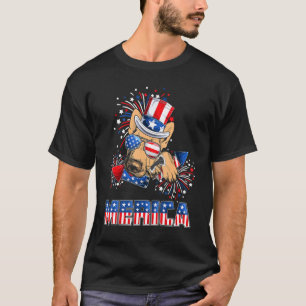 Camiseta Pastor Alemão Merica Fogos de Artifício 4 de Julho