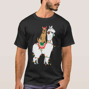 Camiseta Pastor Alemão Montando Llama Ilumina Papai Noel Na