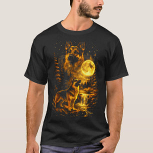 Camiseta Pastor Alemão Noite enluarada Arte Cachorro Uivand