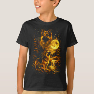 Camiseta Pastor Alemão Noite enluarada Arte Cachorro Uivand
