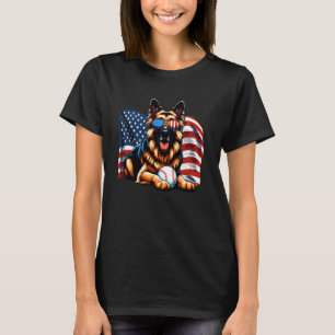 Camiseta Pastor Alemão Patriota Amante de Beisebol Bandeira