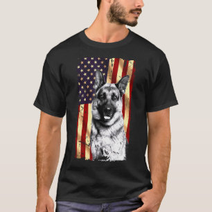 Camiseta Pastor Alemão Patriótico Bandeira Americana 4 de J