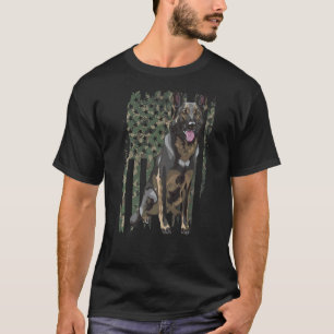 Camiseta Pastor Alemão Patriótico Camuflado Bandeira Americ