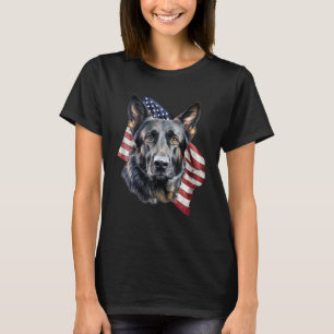 Camiseta Pastor Alemão Preto 4 De Julho Cachorro Bandeira A