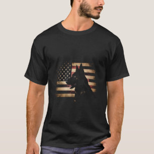 Camiseta Pastor Alemão Preto Bandeira Americana 4 de Julho
