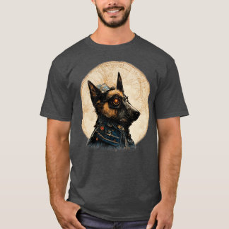 Camiseta Pastor alemão Surreal Steampunk Trabalho de arte D