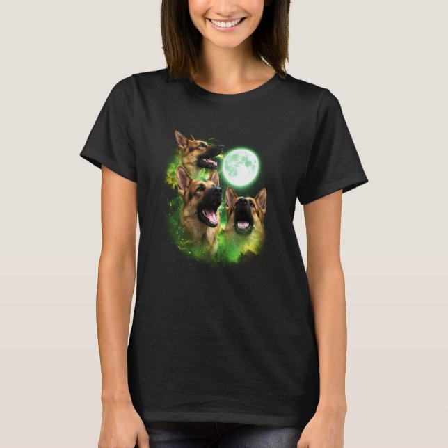 Camiseta Pastor Alemão Uivando para a Lua Green tie dye  (Frente)