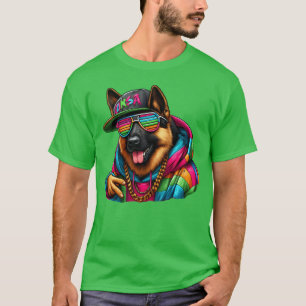Camiseta Pastor Alemão Usando Óculos de Sol Arco-Íris amigo