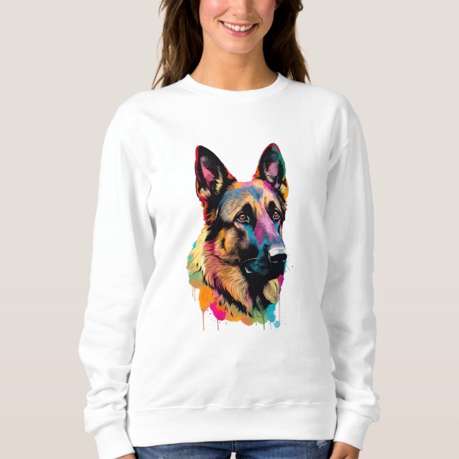 Camiseta Pastor Alemão Vibrante e Colorido (Frente)
