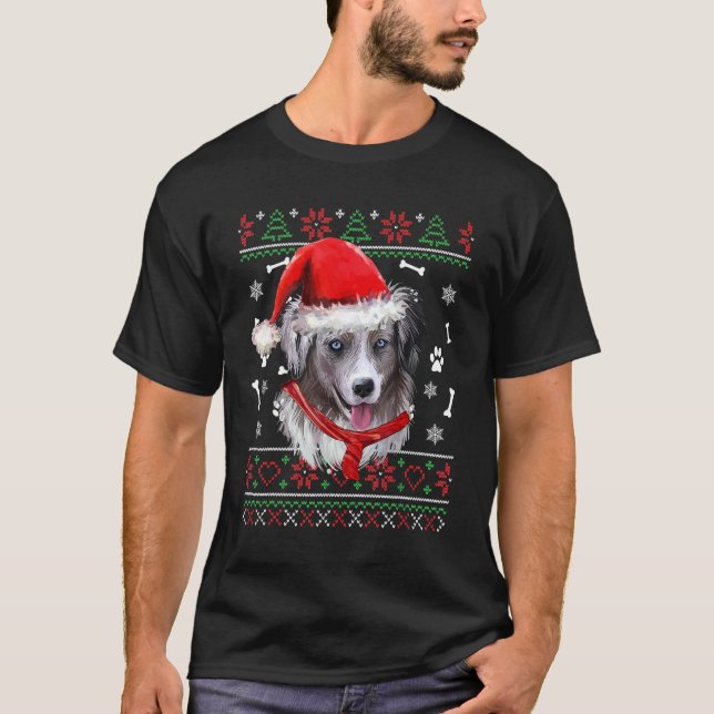 Camiseta Pastor Americano de Natal, feitiço, Santa Hat (Frente)