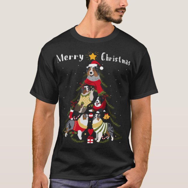 Camiseta Pastor australiano Aussie Christmas Tree Xmas Dog (Frente)