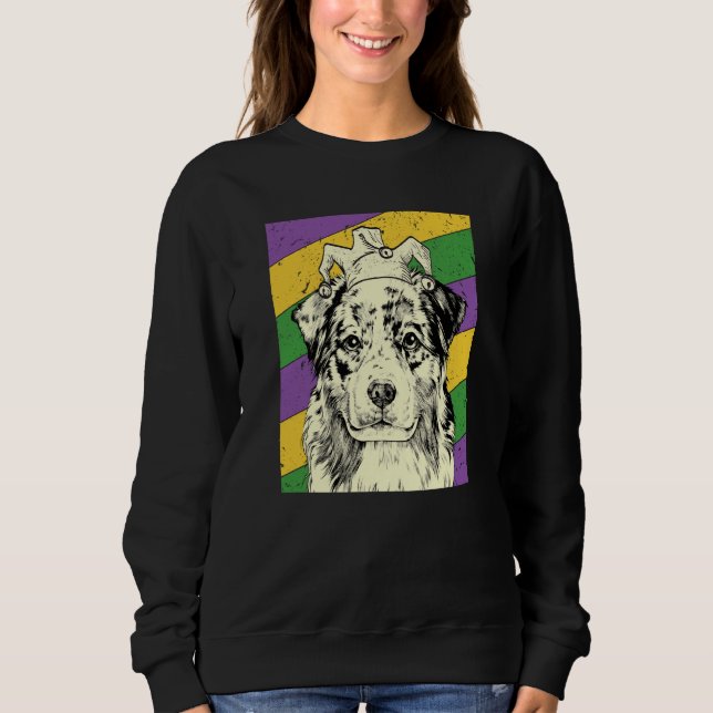 Camiseta Pastor Australiano Jester Mardi Gras Mãe de Cachor (Frente)
