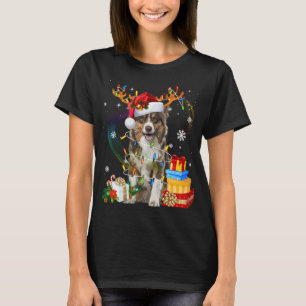 Camiseta Pastor australiano Lights Santa Hat Sweater C