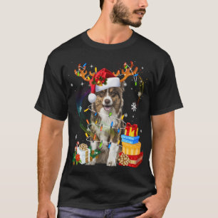 Camiseta Pastor australiano Lights Santa Hat Sweater C