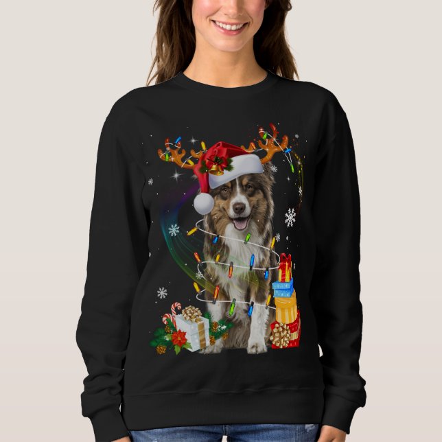Camiseta Pastor australiano Lights Santa Hat Sweater C (Frente)