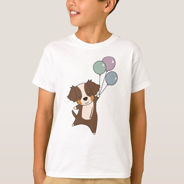 Camiseta Pastor Australiano Voa Com Balões (Frente)