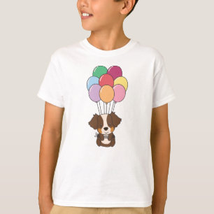 Camiseta Pastor Australiano Voa Com Balões Coloridos