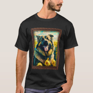 Camiseta Pastor caucasiano Pintando Flor de Girassol Mãe W