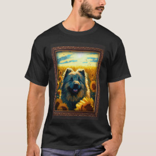 Camiseta Pastor caucasiano Pintando Flor de Girassol Mãe W