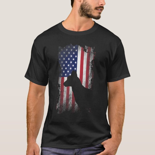 Camiseta Pastor holandês patriótico - Legal cão americano B (Frente)