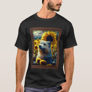 Camiseta Pastor Pirenéus Pintando Flor de Girassol Mãe Wo