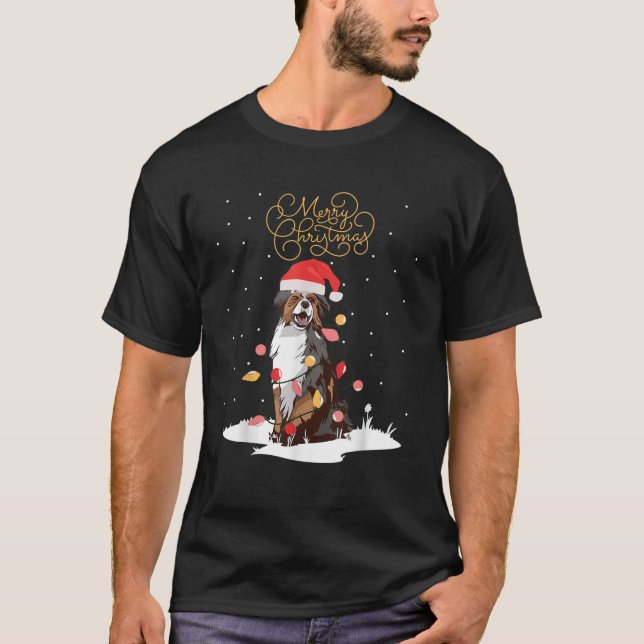 Camiseta Pastores Australianos Felizes Natal Aussie Xmas C (Frente)