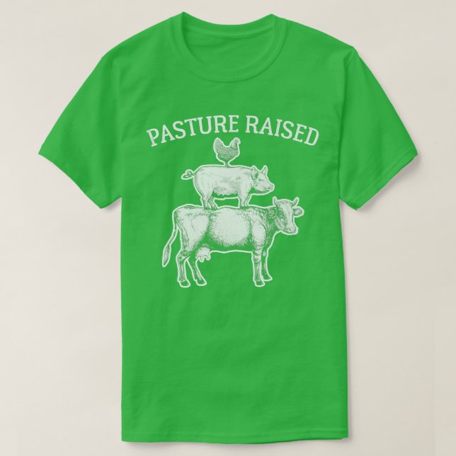 Camiseta Pasture Raised Eggs Chicken Pork Organic Beef Cow  (Frente do Design)