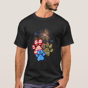 Camiseta Pata-Cão-Leopardo-Americana Bandeira 4 De Julho Pe