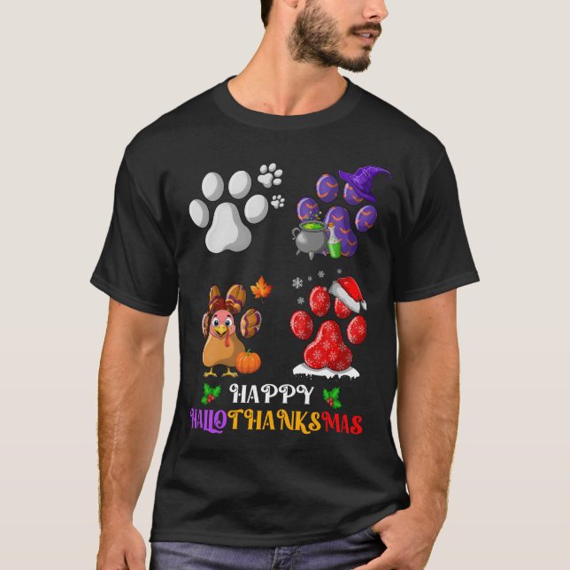 Camiseta Pata de Cachorro Feliz Hallothanksmas (Frente)